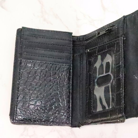 9 Nine & Co Black Faux Leather Trifold Crocodile Alligator Skin Card Slot Wallet - Picture 6 of 7